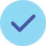 A blue tick in the middle of a circle.